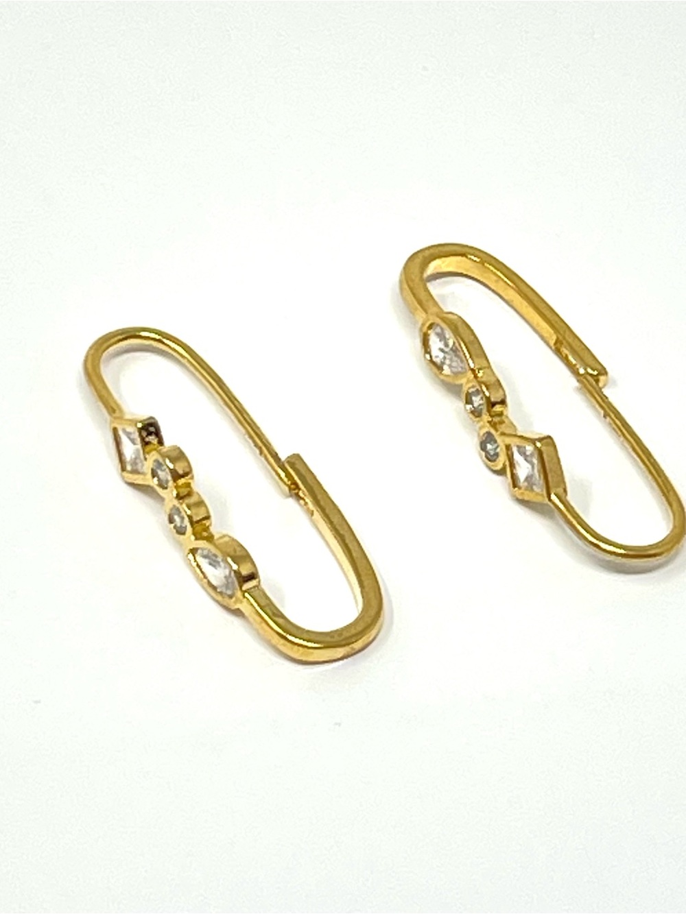 New Anthropologie Cubic Zirconia Geometric Clip Gold Earrings - Picture 2 of 4